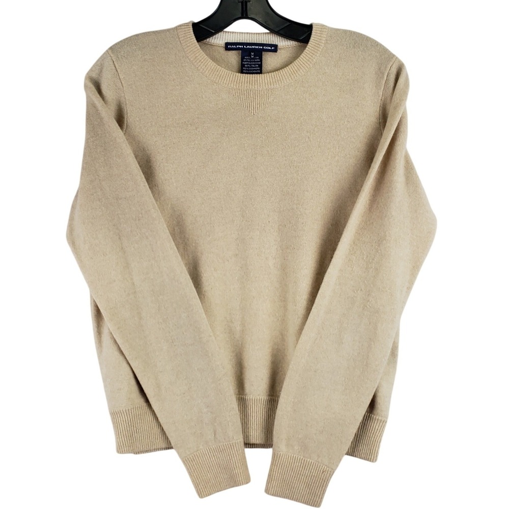 Ralph Lauren Golf Cashmere Sweater Womens M Tan Beige Classic Quiet Luxury